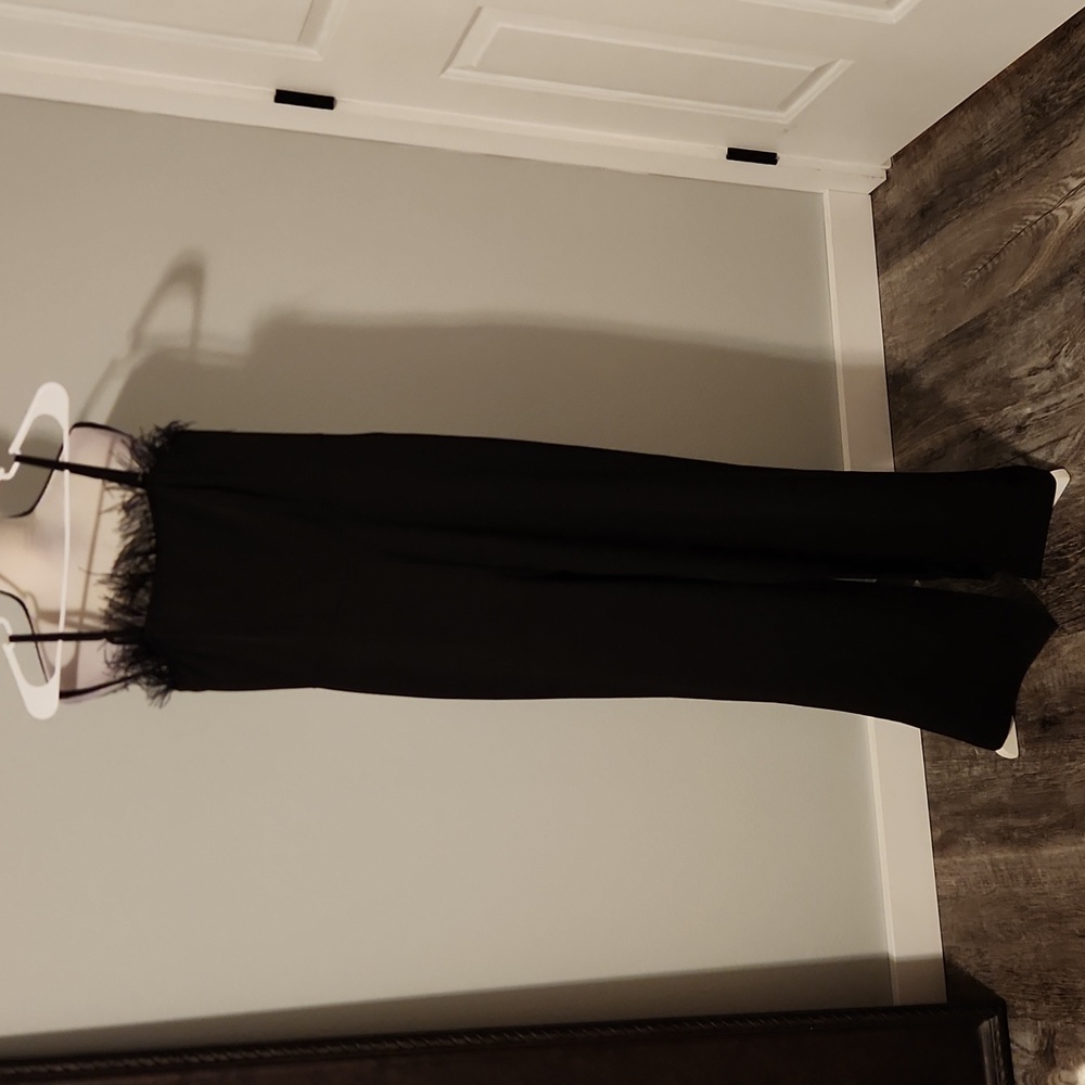 NWT Nicole Miller black jumpsuit with feather top detail - Picture 4 of 7